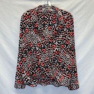 Yoana Baraschi Animal Print Blouse Wrap Top Long Sleeve Size Medium